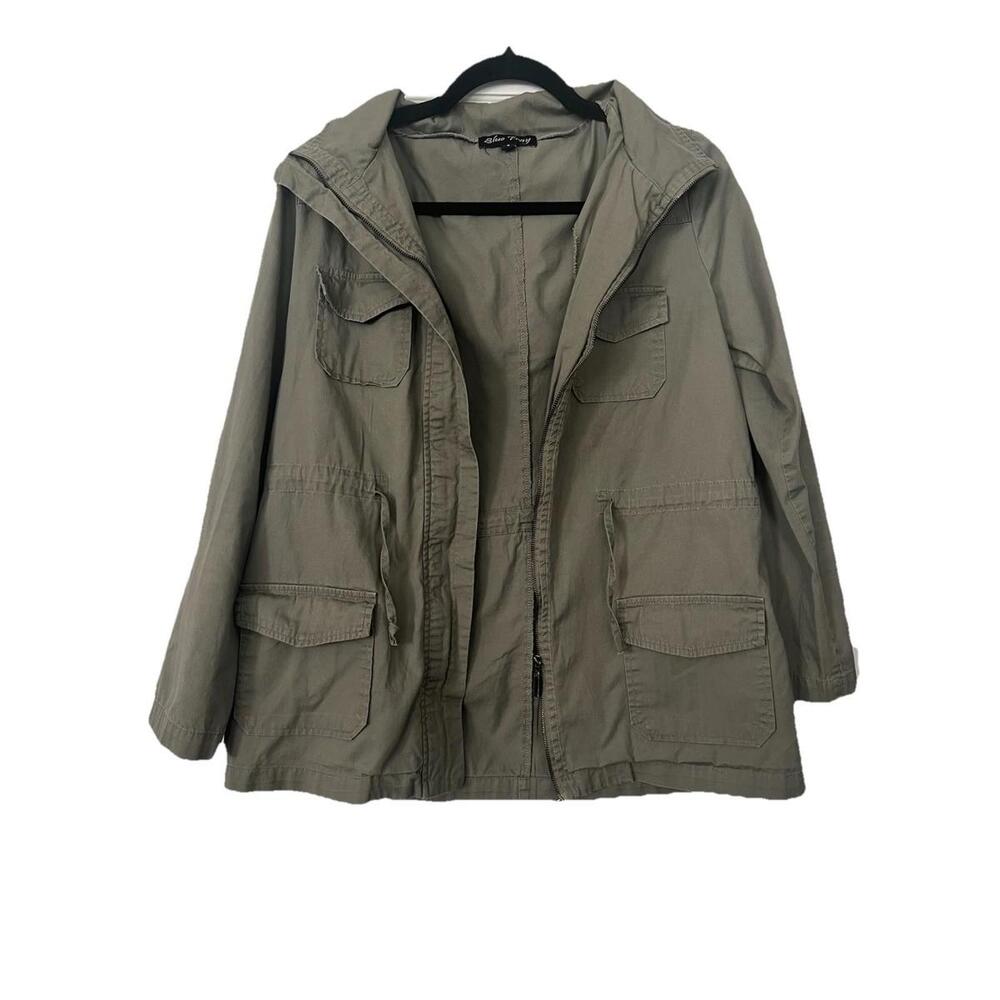 Women’s Olive Utility Jacket w/ Hood, Blue Fray Size S